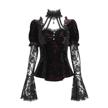Load image into Gallery viewer, ETT04202 Wine Halter neck velvet flared long-sleeved T-shirt
