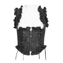 Load image into Gallery viewer, WT10001 Whole-Garment Enzyme-Washed, Two-Tone Woven Punk Cropped Vest
