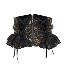 Load image into Gallery viewer, AS299 Black and Apricot Paisley Gothic Waist Belt
