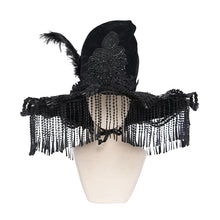 Load image into Gallery viewer, EAS043 Polka-Dot Wizard Hat with Long Tassels, Feathers and Rose
