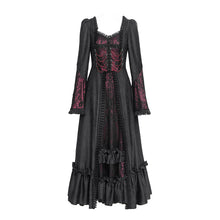 Load image into Gallery viewer, ESKT06602 Black and Red Gothic Pattern Satin Rose Mesh Long Sleeve Dress
