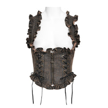 Load image into Gallery viewer, WT10002 Whole-Garment Enzyme-Washed, Two-Tone Woven Steampunk Cropped Vest
