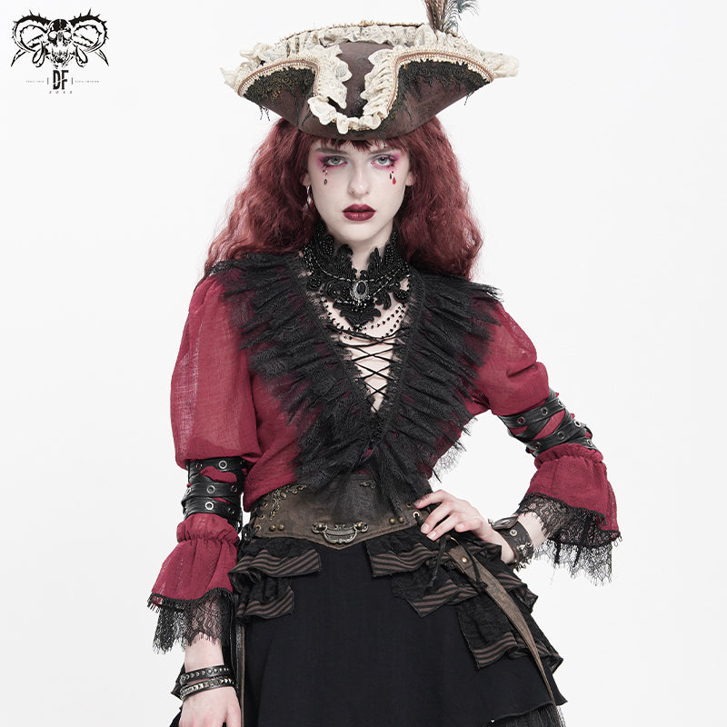 SHT09602 Red Gothic daily life Long Sleeve women Shirts