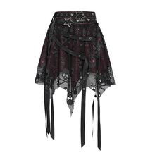 Load image into Gallery viewer, SKT25802 Punk Skull Mesh-Paneled, Snake-Print Faux Leather Micro-Mini Skirt with Multiple Straps
