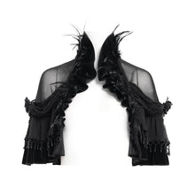Load image into Gallery viewer, ECA021 Feather-decorated neckline faux silk Gothic shawl
