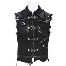 Load image into Gallery viewer, WT091 Asymmetric Twill and Leather Punk Vest
