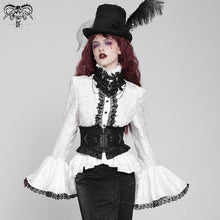 Load image into Gallery viewer, SHT01702 Paisley jacquard flared sleeves Gothic white ruffled lace up women blouse
