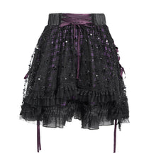 Load image into Gallery viewer, SKT25902 Sequined Mesh and Flat Grid-Paneled Lolita Miniskirt
