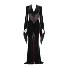 Load image into Gallery viewer, ECT02202 Black and red Slim-fit velvet long coat with slit sleeves
