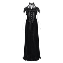Load image into Gallery viewer, ESKT058 Stand collar ribbon tied steel button velvet dress
