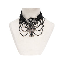 Load image into Gallery viewer, AS273 Gothic Necklace with Bow, Tassels, Lace, and Fine Beaded Chain Pendant

