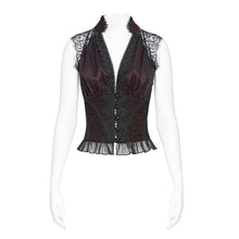 Load image into Gallery viewer, SHT161 Gothic V-Neck Backless Cropped T-Shirt with Eyelash Lace Shoulders
