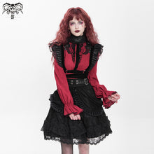 Load image into Gallery viewer, SHT07602 red daily flowers shoulder flared sleeves striped laced up gothic sexy women blouse
