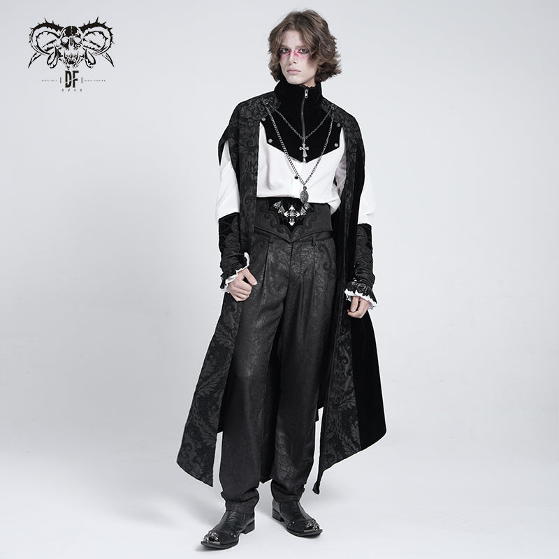 CT120 Chain pendant short front and long back black men long gothic cloak