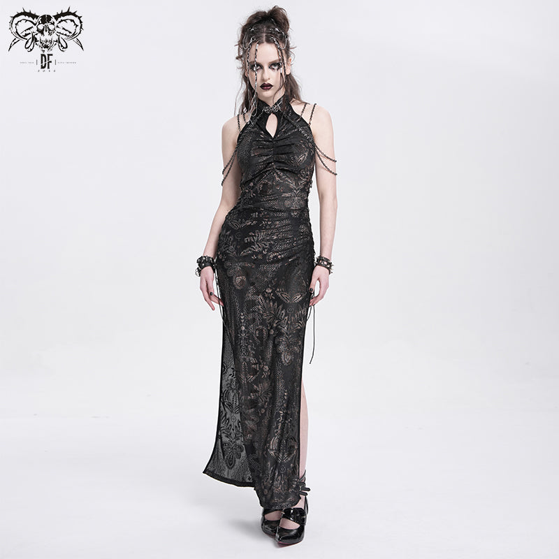 SKT235 Brown Han Dynasty element dragon pattern cheongsam dress