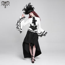Load image into Gallery viewer, SHT00902 party gothic big flared sleeves bandage black and white color contrast women blouse with necktie

