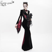 Load image into Gallery viewer, ECT02202 Black and red Slim-fit velvet long coat with slit sleeves
