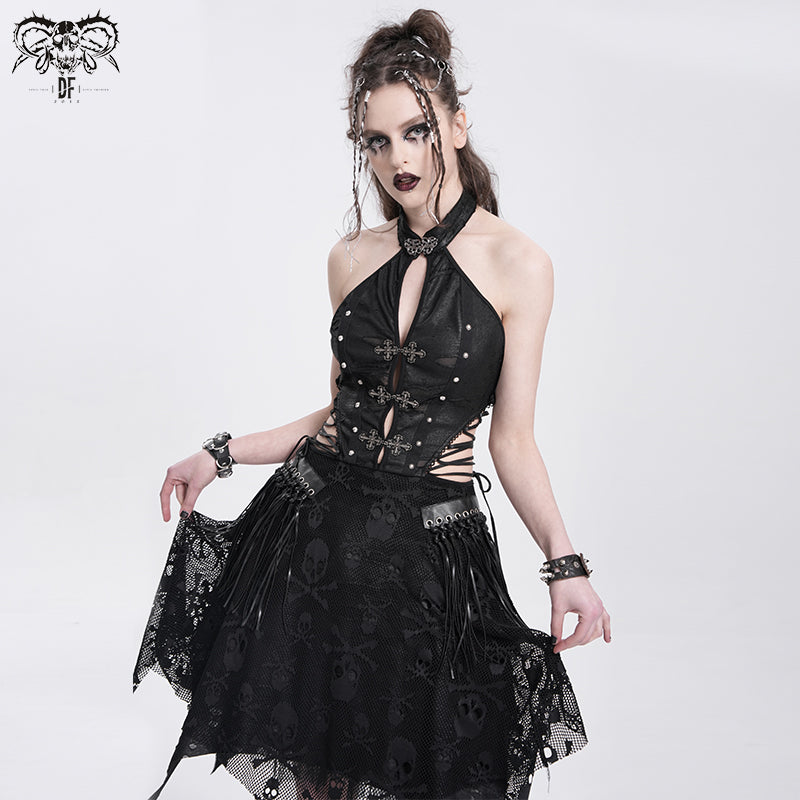 SKT231  Punk Skull Mesh Dress