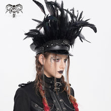 Load image into Gallery viewer, AS256 Long and short feather tassel chain leather military cap
