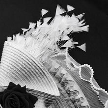 Load image into Gallery viewer, EAS02401 Grey and White Half-rimmed feather flower headband straw hat
