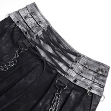 Load image into Gallery viewer, SKT261 Gold-Stamped Twill and Faux Leather Pleated Punk Skirt
