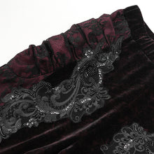 Load image into Gallery viewer, EPT01902 Black and Red Gothic velvet and lace flared trousers
