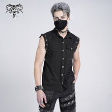 Load image into Gallery viewer, SHT007 club punk rock unedged sleeveless black men faded shirts with pocket
