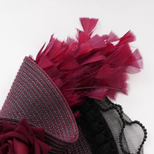 Load image into Gallery viewer, EAS02402 black and red Half-rimmed feather flower headband straw hat
