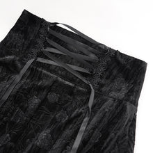 Load image into Gallery viewer, ESKT05001 High Waist Rose Embossed Velvet Tasseled Skirt
