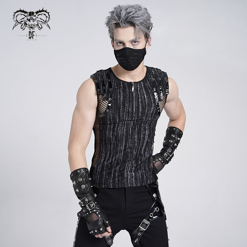 TT293 Punk tie-dye knitted sleeveless T-shirt