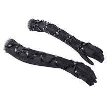 Load image into Gallery viewer, GE036 Punk Black Women Printed Leather Loops Half Gloves
