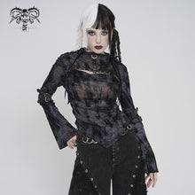 Load image into Gallery viewer, TT312 Punk Flocked Mesh High-Neck Draped-Collar Long-Sleeve T-Shirt

