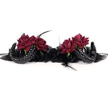 Load image into Gallery viewer, AS196 Black and red gothic party cosplay Devil Rose Horn Hairpin Headband
