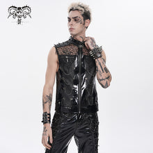 Load image into Gallery viewer, WT105 Punk Tree-Patterned Mesh &amp; Patent Leather Vest
