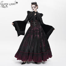 Load image into Gallery viewer, ESKT07002 Wine Gothic 3D velvet flower pattern skirt with corset
