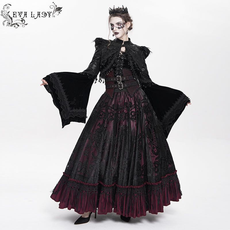 ESKT07002 Wine Gothic 3D velvet flower pattern skirt with corset