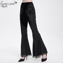 Load image into Gallery viewer, EPT01901 Black Sexy Women Gothic velvet and lace flared trousers
