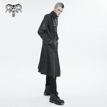 Load image into Gallery viewer, CT209 Cracked Faux Leather Men&#39;s Long Coat With Hanging Rivets studded bullet belt
