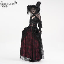 Load image into Gallery viewer, ESKT05002 Black and red Women High Waist Rose Embossed Velvet Tasseled Skirt
