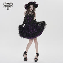 Load image into Gallery viewer, SKT256 Gothic Jacquard and Purple Satin Patchwork Slip Dress
