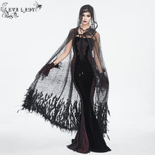 Load image into Gallery viewer, ECA016 Gothic sequined feather hooded women&#39;s long cloak
