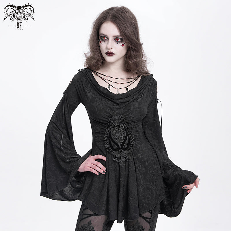 TT290 3D Flower Shoulder Hollow out Gothic T-shirt