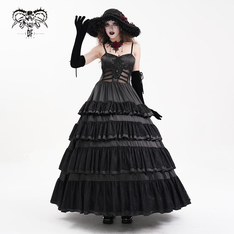SKT22401 Black party Gothic long suspender dress