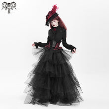 Load image into Gallery viewer, SHT07601 Autumn 3D appliqued shoulder lace stand collar striped black gothic women blouse
