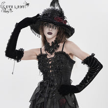 Load image into Gallery viewer, EGE005 Gothic-Style Velvet Long Gloves with Beaded Chain Embellishment
