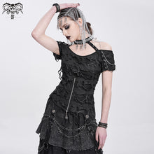 Load image into Gallery viewer, TT291 Ripped knitted halterneck off-shoulder punk T-shirt
