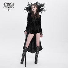 Load image into Gallery viewer, ECT004 Festival short front long back feather stand collar velveteen gothic women black long coat
