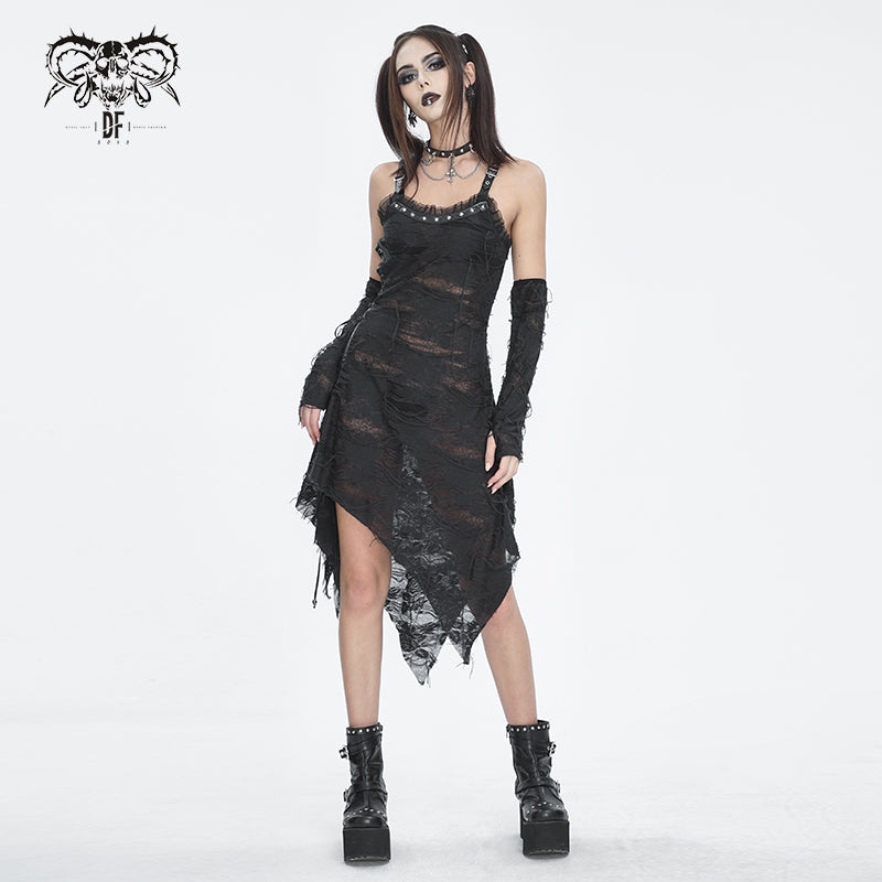SKT190 Punk ripped knitted belted slip dress  Devil Fashion Official