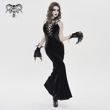 Load image into Gallery viewer, SKT25301 Black Gothic Velvet Strappy Dress with Side Seam Pleats
