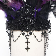 Load image into Gallery viewer, EAS033 Gothic black and purple feather antler crown
